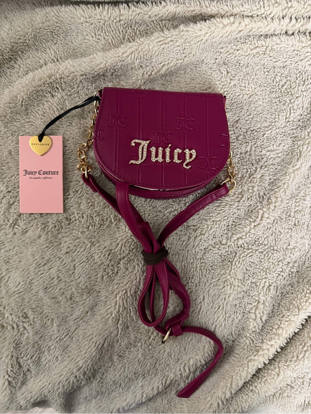 Juicy Couture Magenta/Purple Embossed Crossbody Saddle Bag
